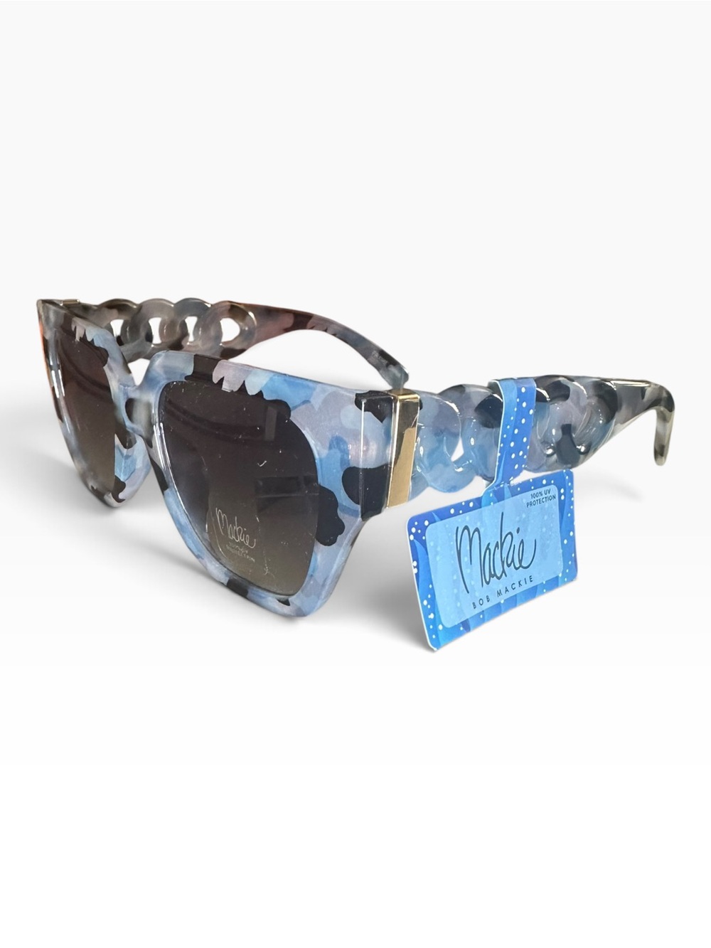 Bob Mackie Blue Camo Square Cat-Eye Sunglasses